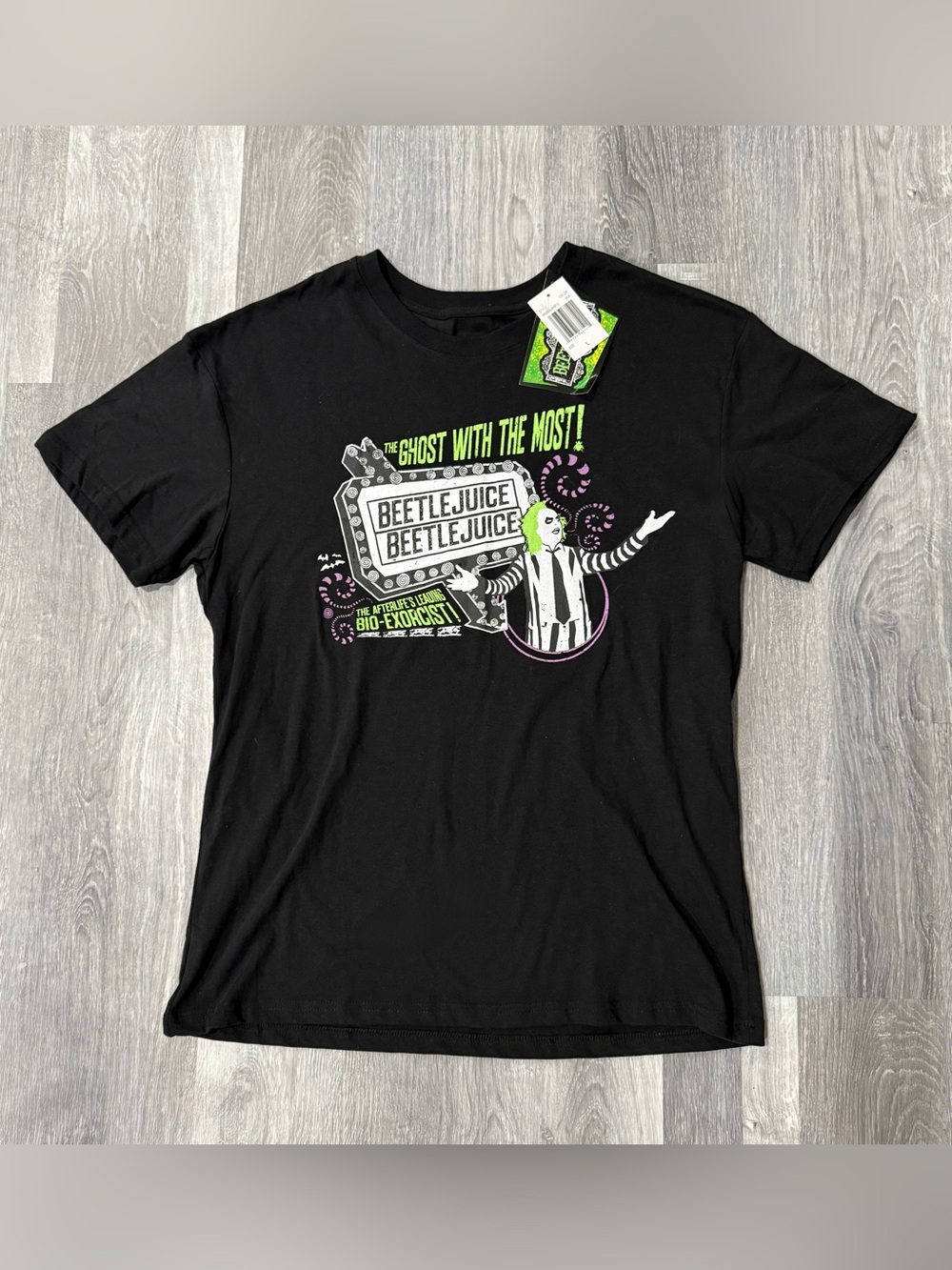 Beetlejuice Graphic Tee - Black with Green & Purple Print